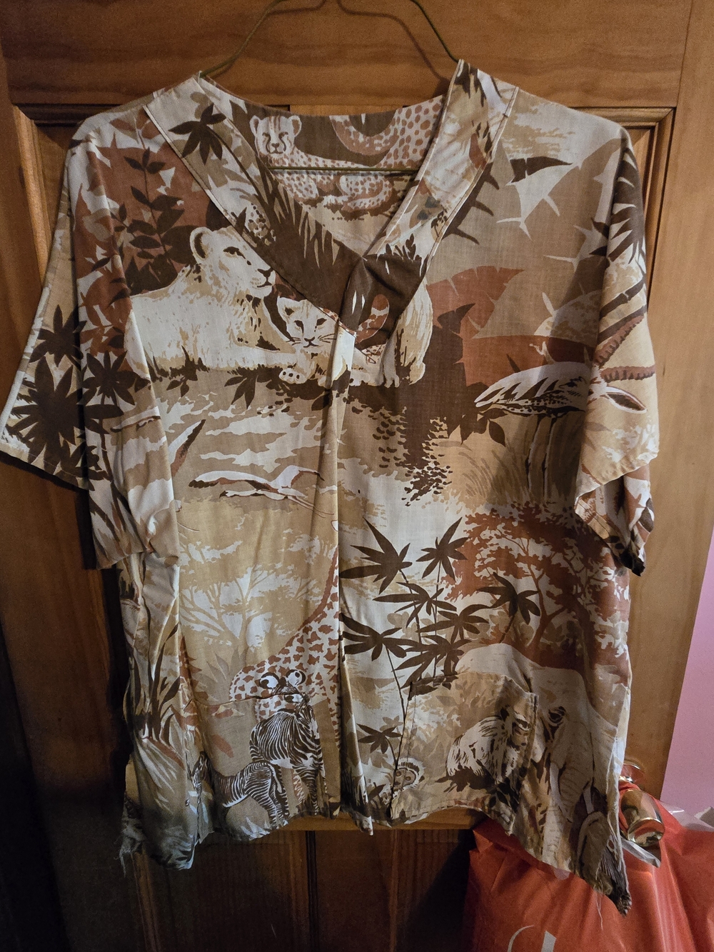 Tropical Animal Print Scrub Top Brown & Cream